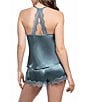 In Bloom by Jonquil Solid Satin Lace Sleeveless Shorty Pajama Set, Color:Goblin - Image 2