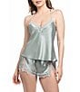 In Bloom by Jonquil Solid Satin Lace Sleeveless Shorty Pajama Set, Color:Sage - Image 1