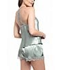 In Bloom by Jonquil Solid Satin Lace Sleeveless Shorty Pajama Set, Color:Sage - Image 2