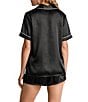 Color:Black - Image 2 - Solid Satin Notch Collar Shorty Pajama Set
