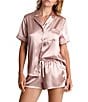 Color:Rose Gold - Image 1 - Solid Satin Notch Collar Shorty Pajama Set