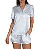 Color:Blue - Image 1 - Solid Satin Shorty Coordinating Pajama Set