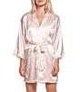 In Bloom by Jonquil In Bloom By Jonquil Stripe Print 3/4 Sleeve Coordinating Satin Short Wrap Robe, Color:Ivory/Pink Stripe - Image 1