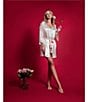 In Bloom by Jonquil In Bloom By Jonquil Stripe Print 3/4 Sleeve Coordinating Satin Short Wrap Robe, Color:Ivory/Pink Stripe - Image 5