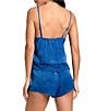 Color:True Blue - Image 2 - Textured Shimmer Satin Cami Lace Shorty Pajama Set