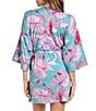 Color:Jade - Image 2 - In Bloom By Jonquil Tropical Leaf Print 3/4 Sleeve Brushed Knit Short Robe
