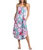 Color:Jade - Image 1 - In Bloom By Jonquil Tropical Leaf Print Sleeveless Scoop Neck Brushed Knit Midi Nightgown