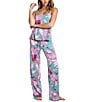 Color:Jade - Image 1 - In Bloom By Jonquil Tropical Leaf Print Sleeveless Scoop Neck Brushed Knit Pant Pajama Set