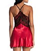 Color:Red - Image 2 - Two Tone Lace A-Line Satin Chemise