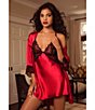 Color:Red - Image 5 - Two Tone Lace A-Line Satin Chemise