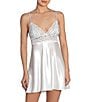 Color:Ivory - Image 1 - Two-Tone Lace A-Line V-back Chemise