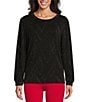 Color:Ebony Black with Gold Lurex - Image 1 - Abstract Chevron Lurex Knit Scoop Neck Long Princess Sleeve Top