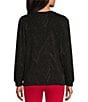 Color:Ebony Black with Gold Lurex - Image 2 - Abstract Chevron Lurex Knit Scoop Neck Long Princess Sleeve Top
