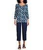 Intro Aimee Knit Denim Coconut Button Hem Pull-On Straight Leg Capri Pants - Image 3