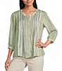 Intro Bok Choy Brush Stroke Print Pleated Button Front Blouse - Image 1