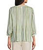 Intro Bok Choy Brush Stroke Print Pleated Button Front Blouse - Image 2