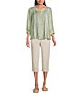 Intro Bok Choy Brush Stroke Print Pleated Button Front Blouse - Image 3