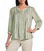 Intro Bok Choy Brush Stroke Print Pleated Button Front Blouse - Image 1