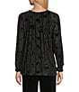 Intro Clip Dot Split V-Neck Long Sleeve Ruffle Blouse, Color:Ebony Black - Image 2
