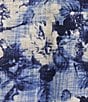 Color:Cornflower Blue Floral Print - Image 4 - Cornflower Blue Floral Print V-Neck Short Puffed Sleeve Half Button Front Cotton Slub Jersey Knit Shirt