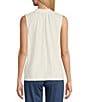 Color:Marshmallow - Image 2 - Cotton Knit Embroidered Lace Notch V-Neck Sleeveless Swing Tank Top