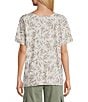 Intro Cotton Slub Jersey Abstract Leaf Print V-Neck Short Sleeve Tee Top, Color:Sand Abstract Leaf Print - Image 2