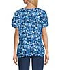 Intro Cotton Slub Printed Scoop Neck Short Twist Sleeve Rushed Tee, Color:Blue Print - Image 2
