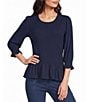 Intro Crew Neck 3/4 Sleeve Peplum Top - Image 1