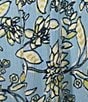 Intro Crinkle Gauze Embroidered Printed Square Neck Short Flutter Sleeve Top, Color:Aquamarine - Image 4