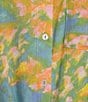 Intro Crinkle Gauze Printed Point Collar 3/4 Roll-Tab Sleeve Tie Front Hem Button Front Shirt, Color:Dazzling Blue - Image 4