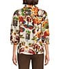 Intro Crinkle Woven Printed Point Collar3/4 Puff Sleeve Button Front Placket Shirt - Image 2