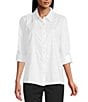 Intro Crystal Embellished Front Long Roll-Tab Sleeve Button-Front Shirt, Color:Bright White - Image 1
