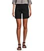 Color:Ebony Black - Image 1 - Daisy Faux Fly Front High Waisted Stretch Pull-On Shorts