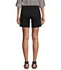 Color:Ebony Black - Image 2 - Daisy Faux Fly Front High Waisted Stretch Pull-On Shorts
