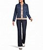 Intro Denim Contrast Stitched Point Collar Long Sleeve Zip Front Jacket - Image 3