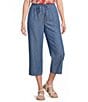 Intro Elara Embroidered Hem Drawstring Tie Pull-On Denim Capri Pants - Image 1