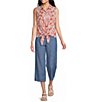 Intro Elara Embroidered Hem Drawstring Tie Pull-On Denim Capri Pants - Image 3