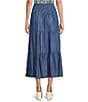 Intro Eloise Tiered A-Line Midi Pull-On Skirt, Color:Medium Blue Wash - Image 2