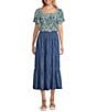 Intro Eloise Tiered A-Line Midi Pull-On Skirt, Color:Medium Blue Wash - Image 3