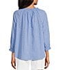 Color:Cornflower - Image 2 - Embroidered Split Round Neck 3/4 Balloon Sleeve Ruffle Trim Button-Front Boho Peasant Top