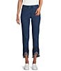 Intro Straight Leg Denim Tulip Eyelet Embroidered Frayed Hem Pull-On Ankle Pants, Color:Tidal Wash - Image 1