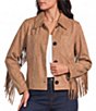 Intro Faux Suede Fringe Point Collar Long Sleeve Jacket - Image 1