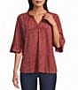 Intro Faux Suede Split V-Neck 3/4 Ruffle Bell Sleeve Top - Image 1
