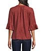 Intro Faux Suede Split V-Neck 3/4 Ruffle Bell Sleeve Top - Image 2