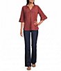 Intro Faux Suede Split V-Neck 3/4 Ruffle Bell Sleeve Top - Image 3