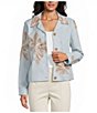 Intro Floral Embroidery Point Collar Long Sleeve Button-Front Jacket - Image 1
