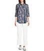 Color:Sun Wash/Floral Geometric Mix Print - Image 4 - Floral Geometric Mix Print Long Roll-Tab Sleeve Button Front Point Collar Tencel Shirt