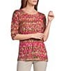 Intro Knit Jersey Raspberry Sorbet Crew Neck Elbow Ruched Sleeve Top - Image 1