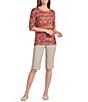 Intro Knit Jersey Raspberry Sorbet Crew Neck Elbow Ruched Sleeve Top - Image 3