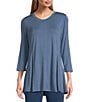 Intro Knit Jersey Scoop Neck 3/4 Sleeve A-Line Tee Shirt, Color:Coronet Blue - Image 1